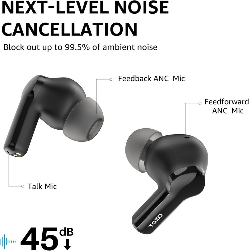 TOZO Hybrid Active Noise Cancelling Wireless Earbuds with 6 Mics AI Clear Call Ear Buds 68H Playtime with LED Display 32 Preset EQs via APP Bluetooth 5.3 IPX8 Waterproof in Ear Headphones - Image 3